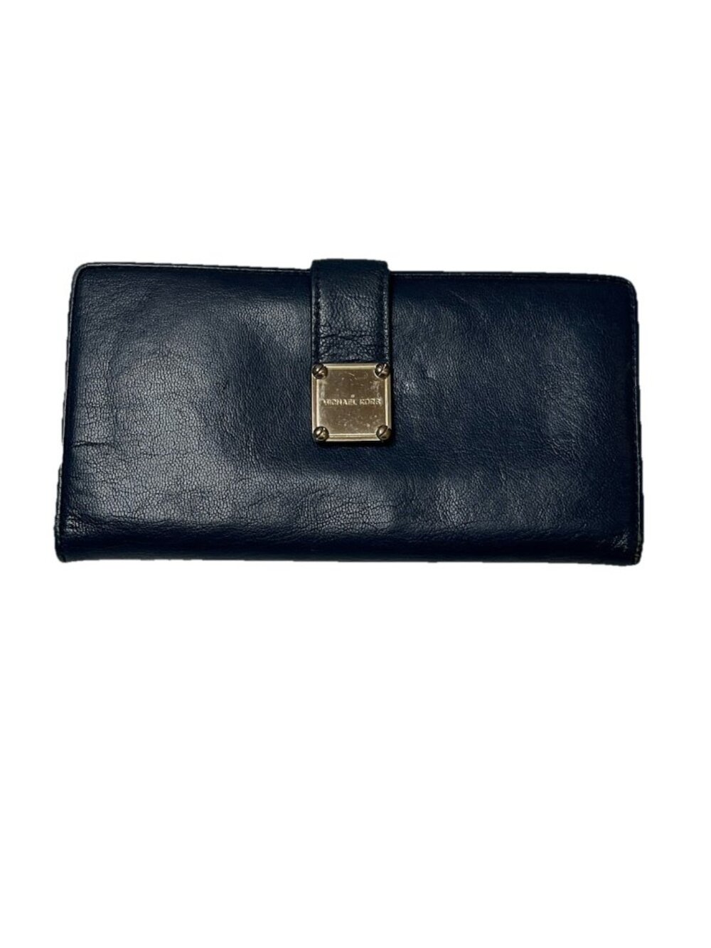 Michael Kors Navy Blue Leather Continental Wallet Gold Hardware Snap Bifold